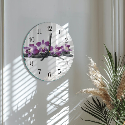 Skleněné nástěnné hodiny Orchidej