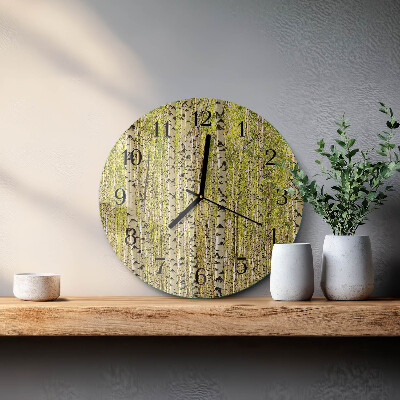 Skleněné nástěnné hodiny Březový les