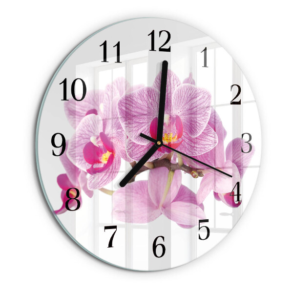 Skleněné nástěnné hodiny Orchideje