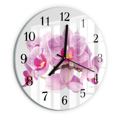 Skleněné nástěnné hodiny Orchideje