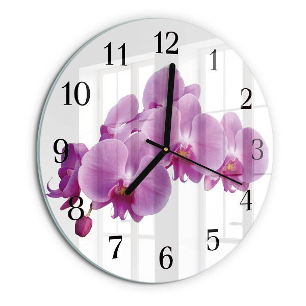 Skleněné nástěnné hodiny Orchidej