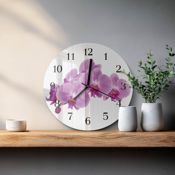 Skleněné nástěnné hodiny Orchidej