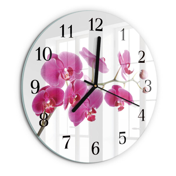 Skleněné nástěnné hodiny Orchidej