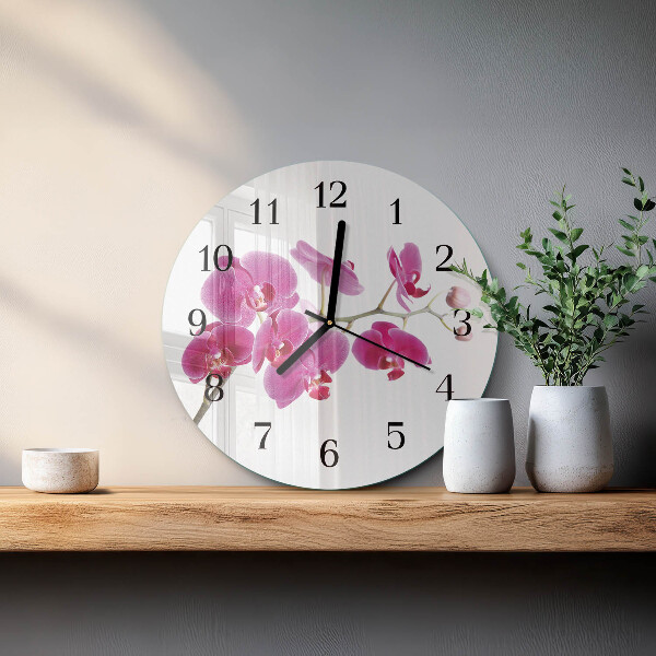 Skleněné nástěnné hodiny Orchidej