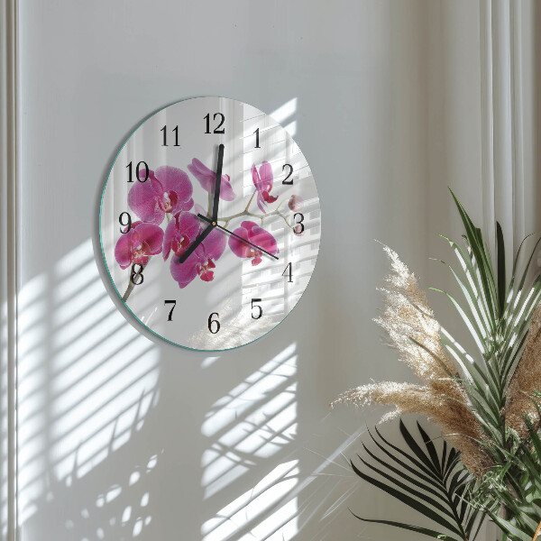 Skleněné nástěnné hodiny Orchidej