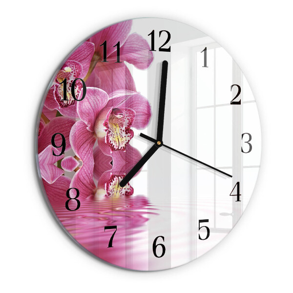 Skleněné nástěnné hodiny Orchidej
