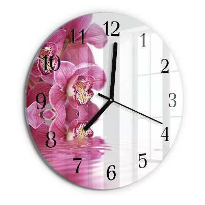 Skleněné nástěnné hodiny Orchidej