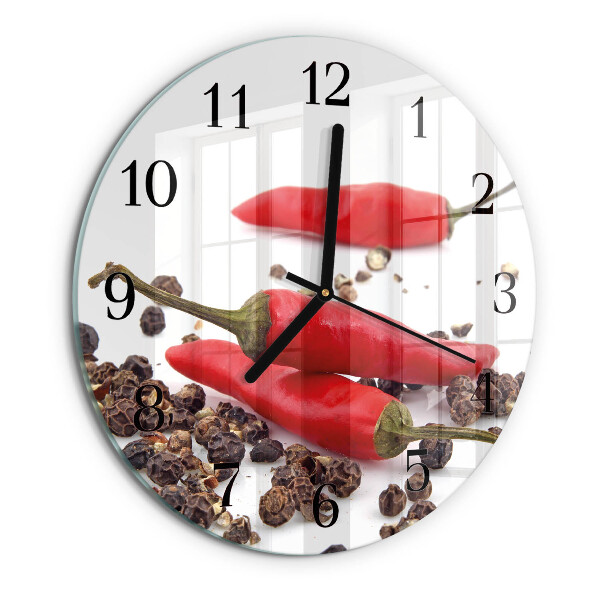 Skleněné nástěnné hodiny Chilli papričky
