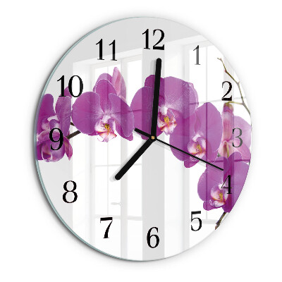 Skleněné nástěnné hodiny Orchidej