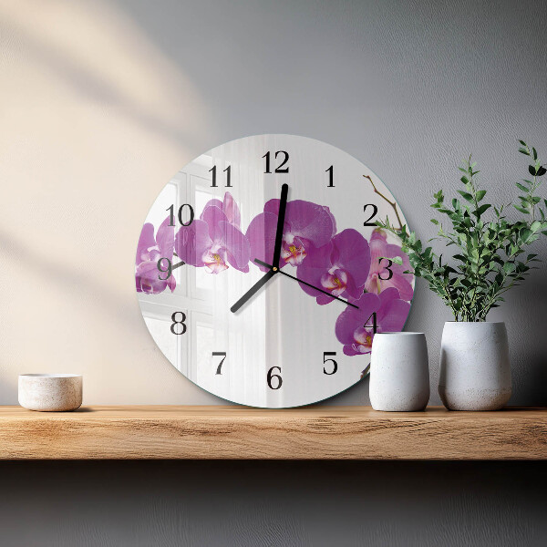 Skleněné nástěnné hodiny Orchidej
