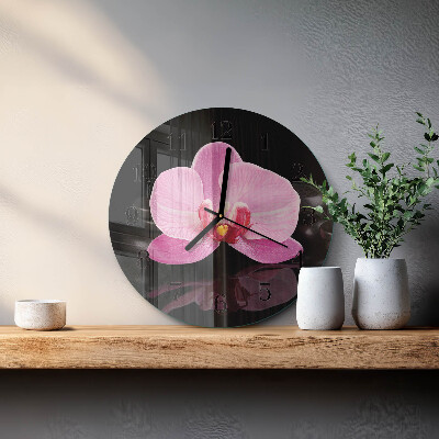 Skleněné nástěnné hodiny Orchidej