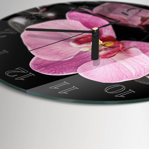 Skleněné nástěnné hodiny Orchidej