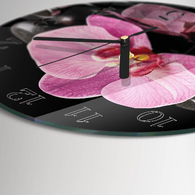 Skleněné nástěnné hodiny Orchidej
