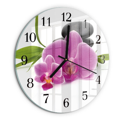 Skleněné nástěnné hodiny Orchidej