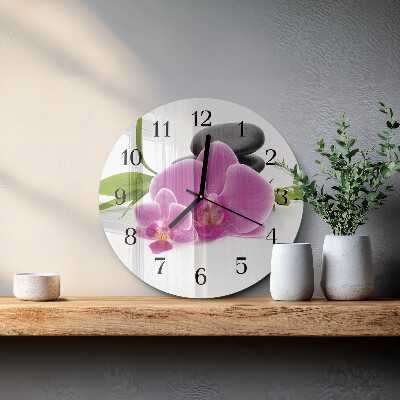 Skleněné nástěnné hodiny Orchidej