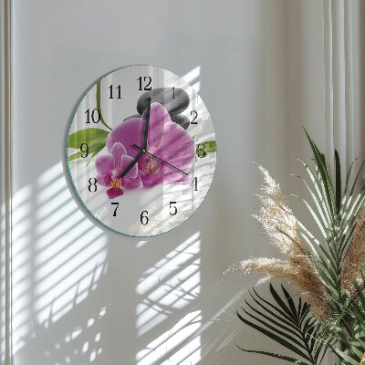 Skleněné nástěnné hodiny Orchidej