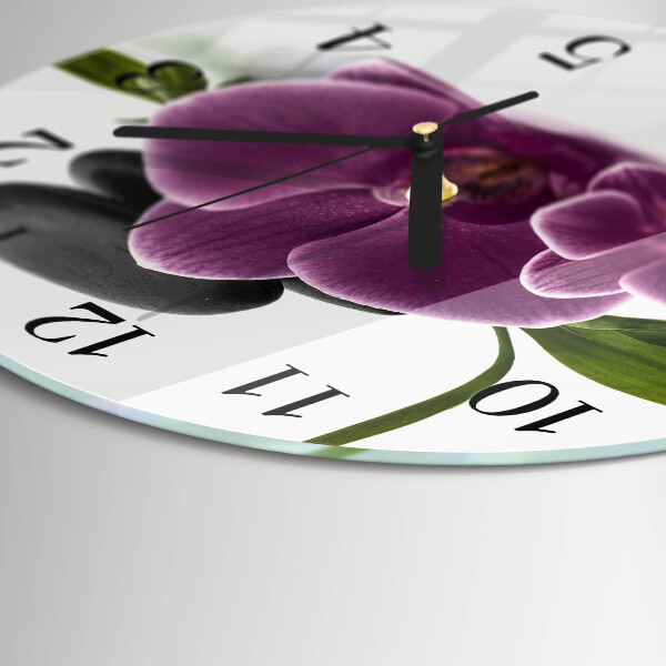 Skleněné nástěnné hodiny Orchidej