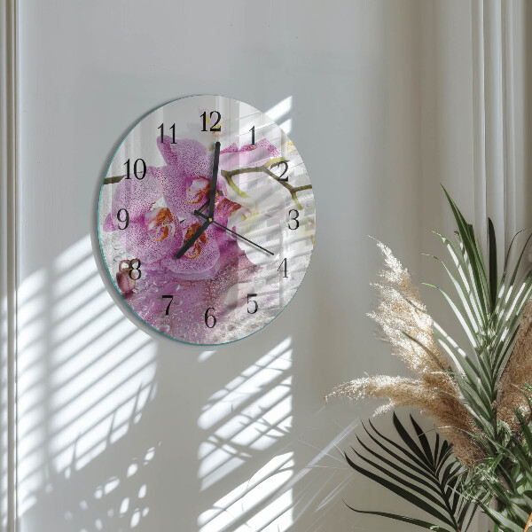 Skleněné nástěnné hodiny Orchidej