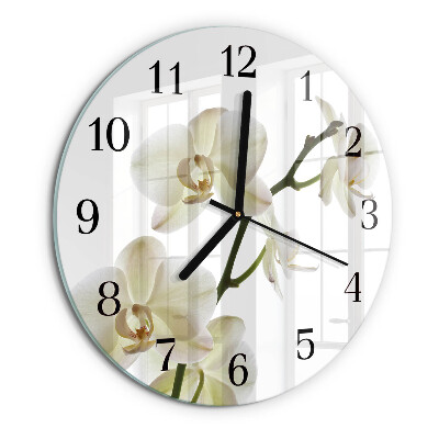 Skleněné nástěnné hodiny Orchidej