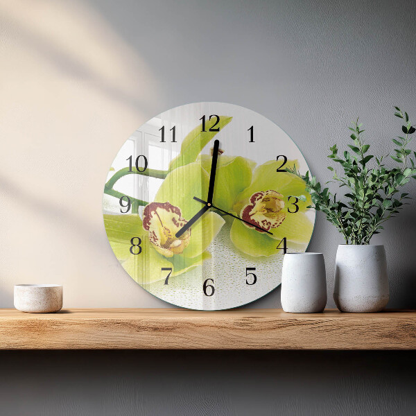 Skleněné nástěnné hodiny Orchidej