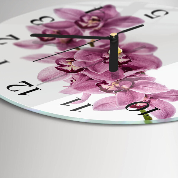 Skleněné nástěnné hodiny Orchidej