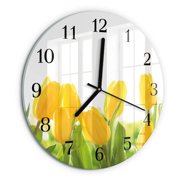 Skleněné nástěnné hodiny Tulipány