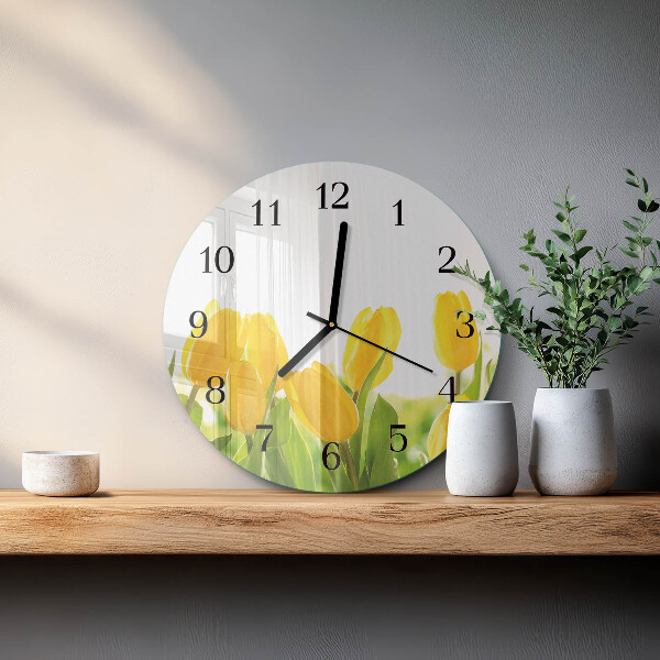 Skleněné nástěnné hodiny Tulipány