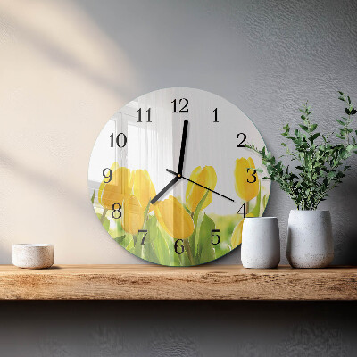 Skleněné nástěnné hodiny Tulipány