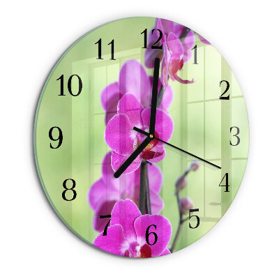 Skleněné nástěnné hodiny Orchidej