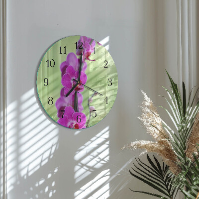 Skleněné nástěnné hodiny Orchidej