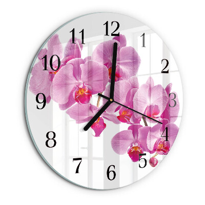 Skleněné nástěnné hodiny Orchidej