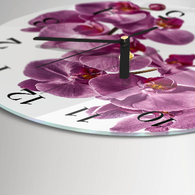 Skleněné nástěnné hodiny Orchidej