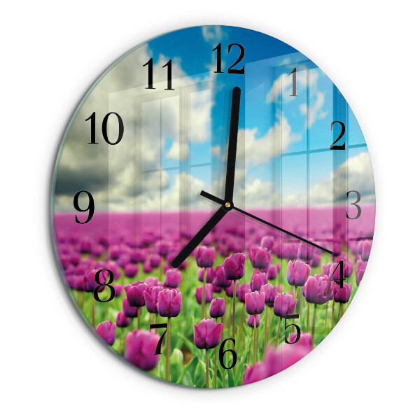 Skleněné nástěnné hodiny Tulipány