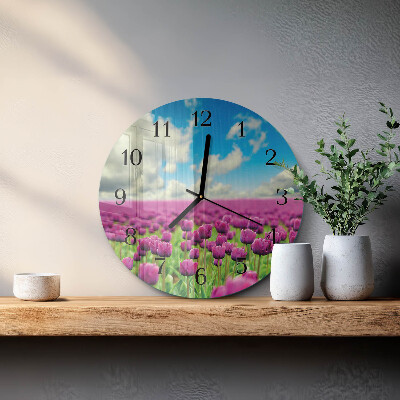 Skleněné nástěnné hodiny Tulipány