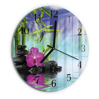 Skleněné nástěnné hodiny Lázeňská orchidej