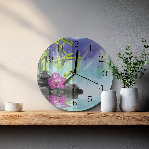 Skleněné nástěnné hodiny Lázeňská orchidej
