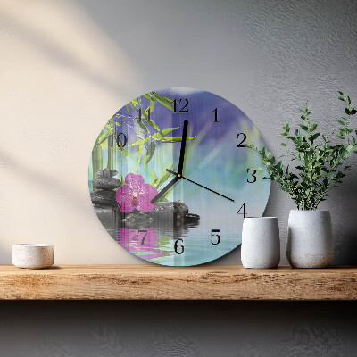 Skleněné nástěnné hodiny Lázeňská orchidej