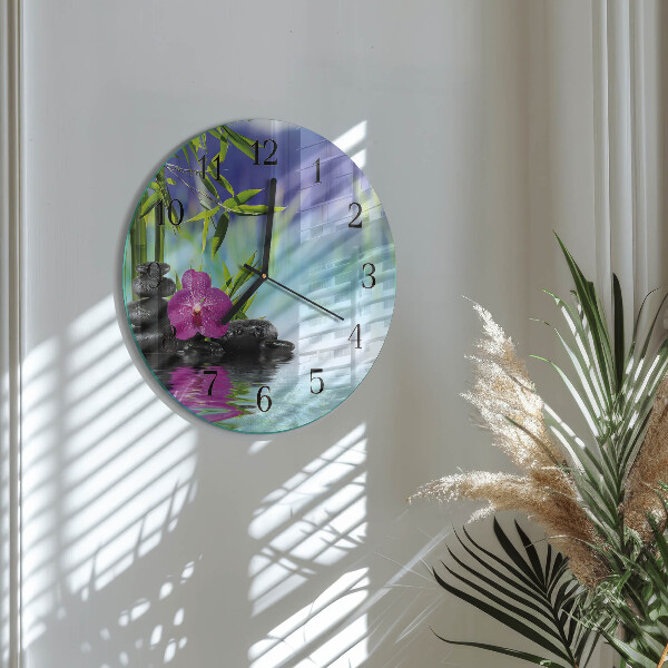 Skleněné nástěnné hodiny Lázeňská orchidej