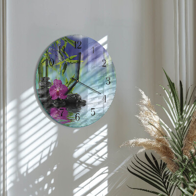 Skleněné nástěnné hodiny Lázeňská orchidej