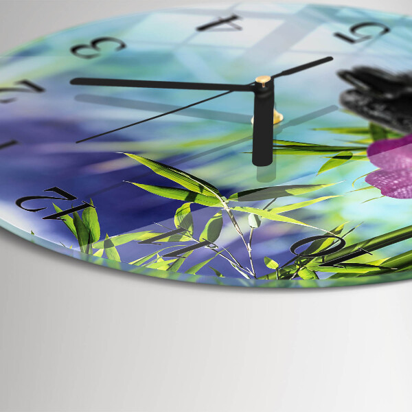 Skleněné nástěnné hodiny Lázeňská orchidej