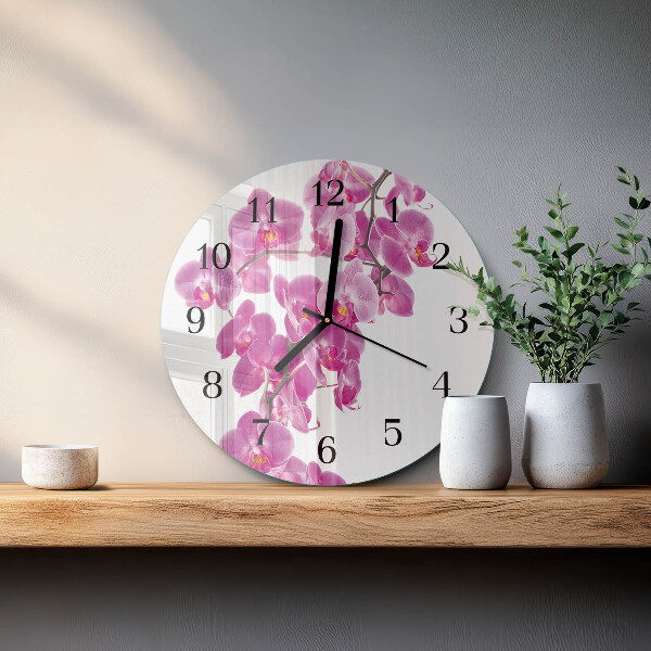 Skleněné nástěnné hodiny Orchidej