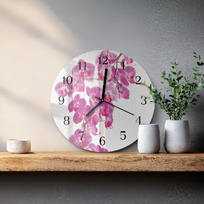 Skleněné nástěnné hodiny Orchidej