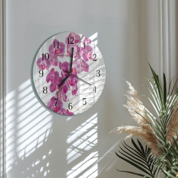 Skleněné nástěnné hodiny Orchidej
