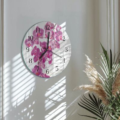 Skleněné nástěnné hodiny Orchidej