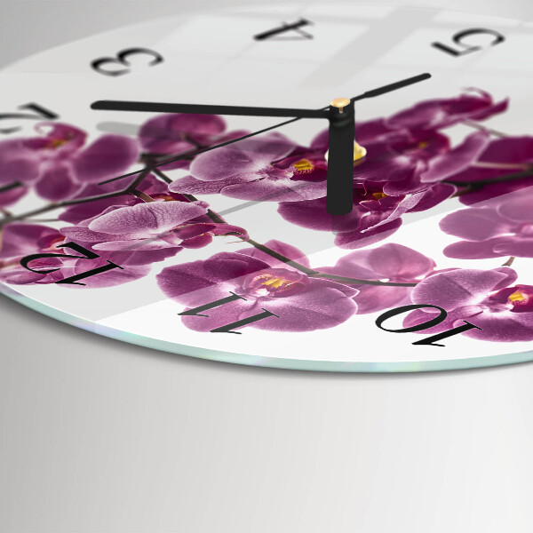 Skleněné nástěnné hodiny Orchidej