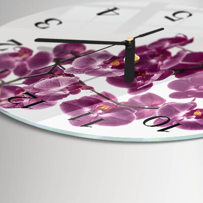 Skleněné nástěnné hodiny Orchidej