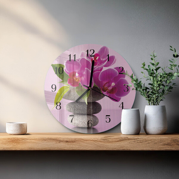 Skleněné nástěnné hodiny Orchidej