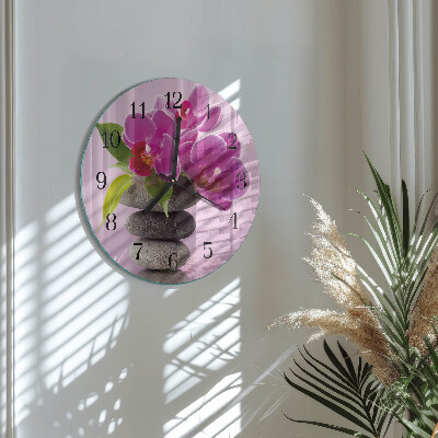 Skleněné nástěnné hodiny Orchidej