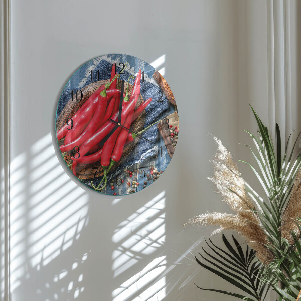 Skleněné nástěnné hodiny Chilli paprička