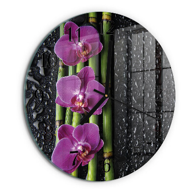 Skleněné nástěnné hodiny Orchidej